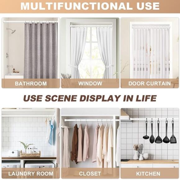 NEW Adjustable Spring Curtain Rod, Spring Loaded for Window- White - Picture 2 of 6